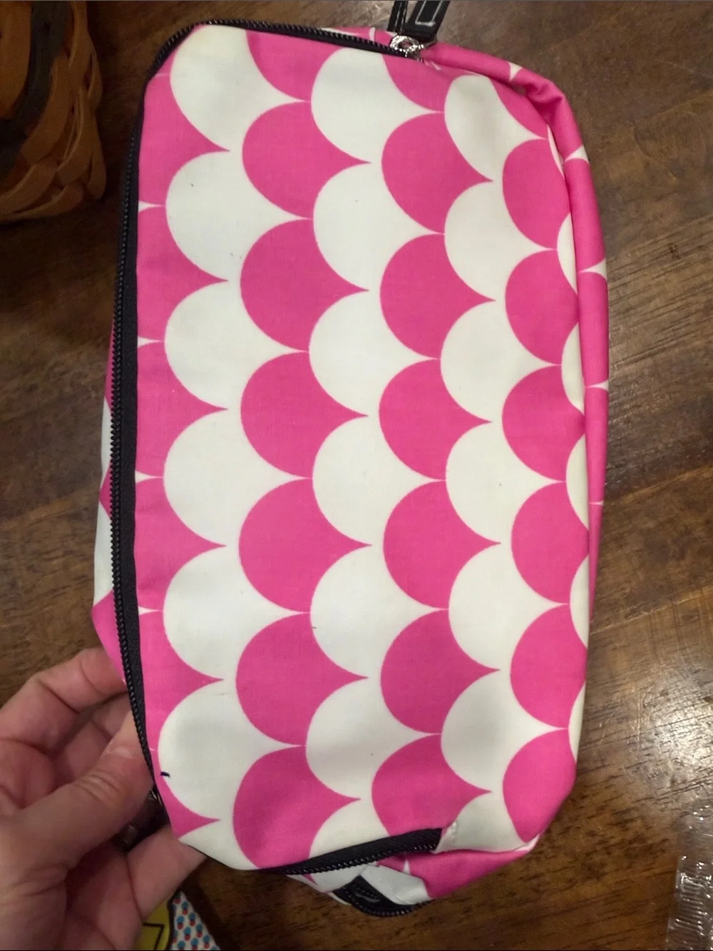 Pink and White Patterned Cosmetic Pouch